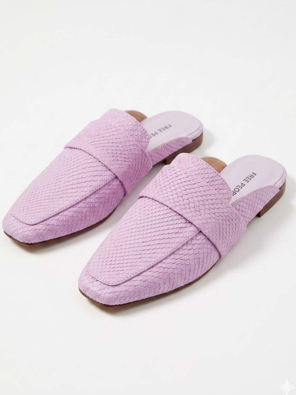 Free People At Ease 2.0 loafer mule pink reptile-embossed suede size 6